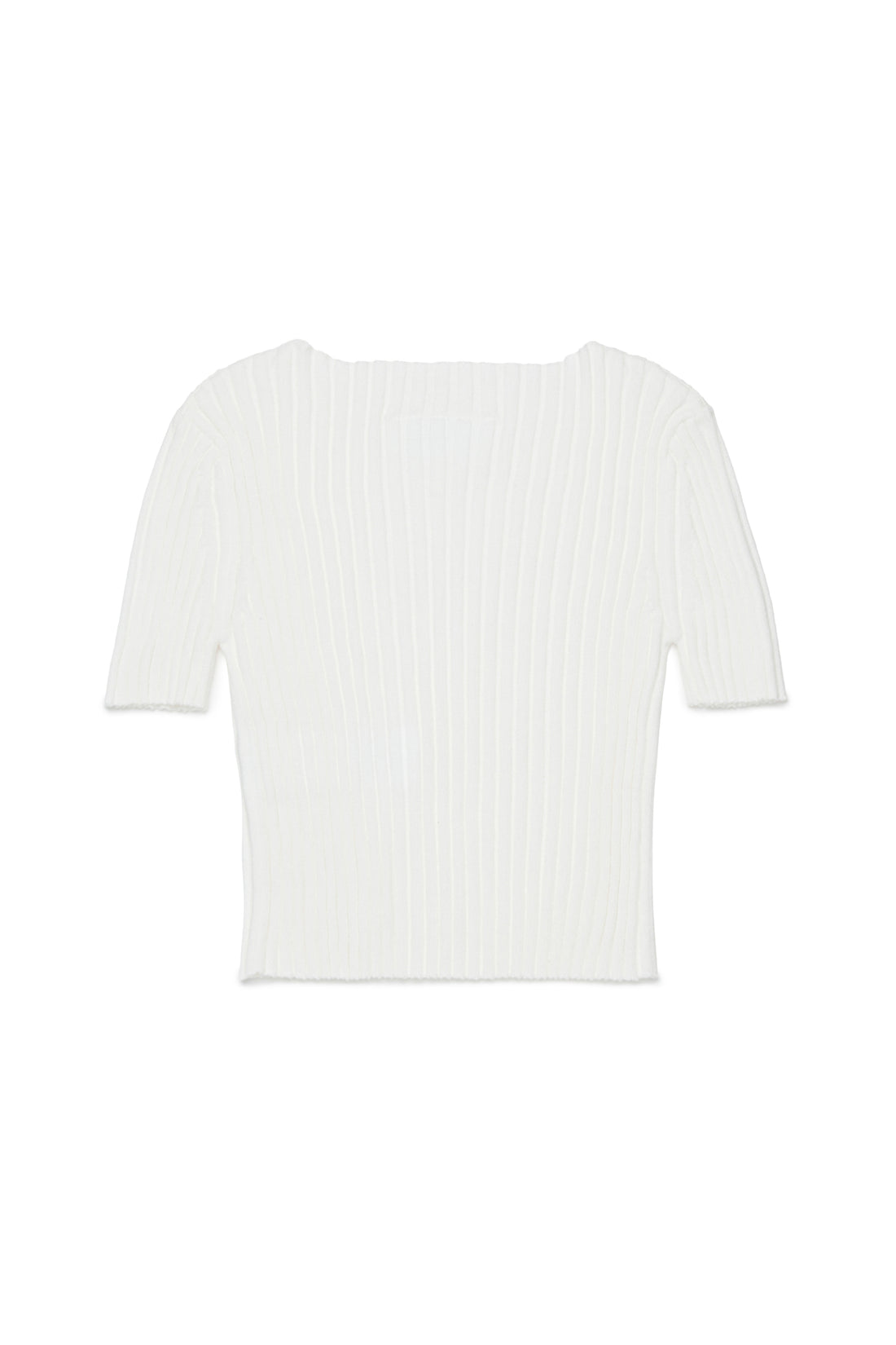 White Ribbed Cotton Knit Top for Kids