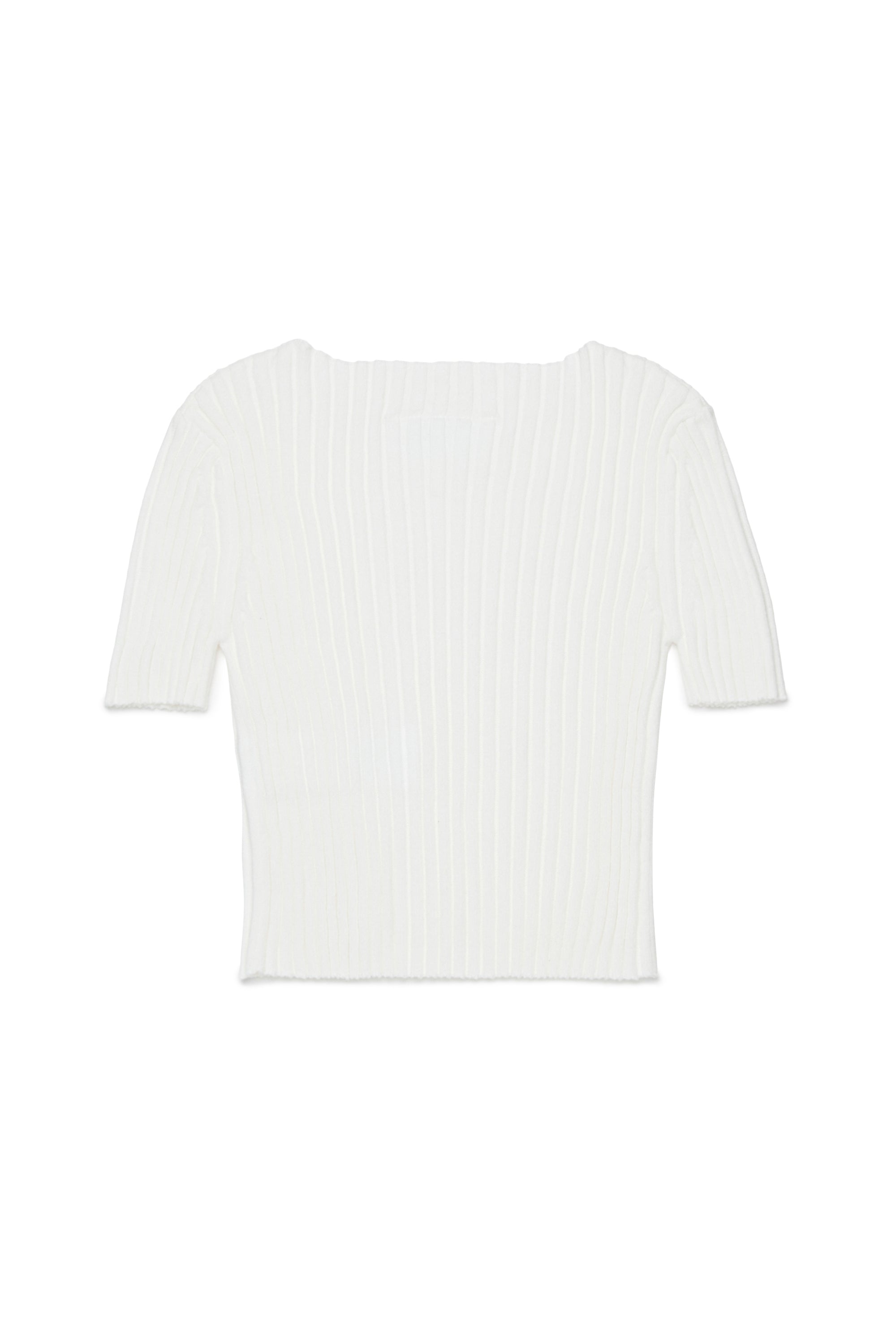 White Ribbed Cotton Knit Top for Kids