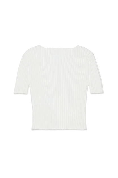 White Ribbed Cotton Knit Top for Kids