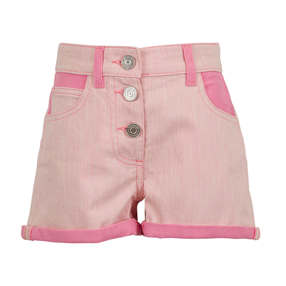 Pink Denim Shorts with Contrast Details