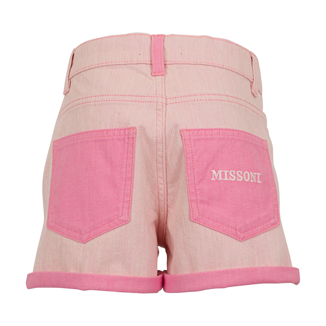 Pink Denim Shorts with Contrast Details