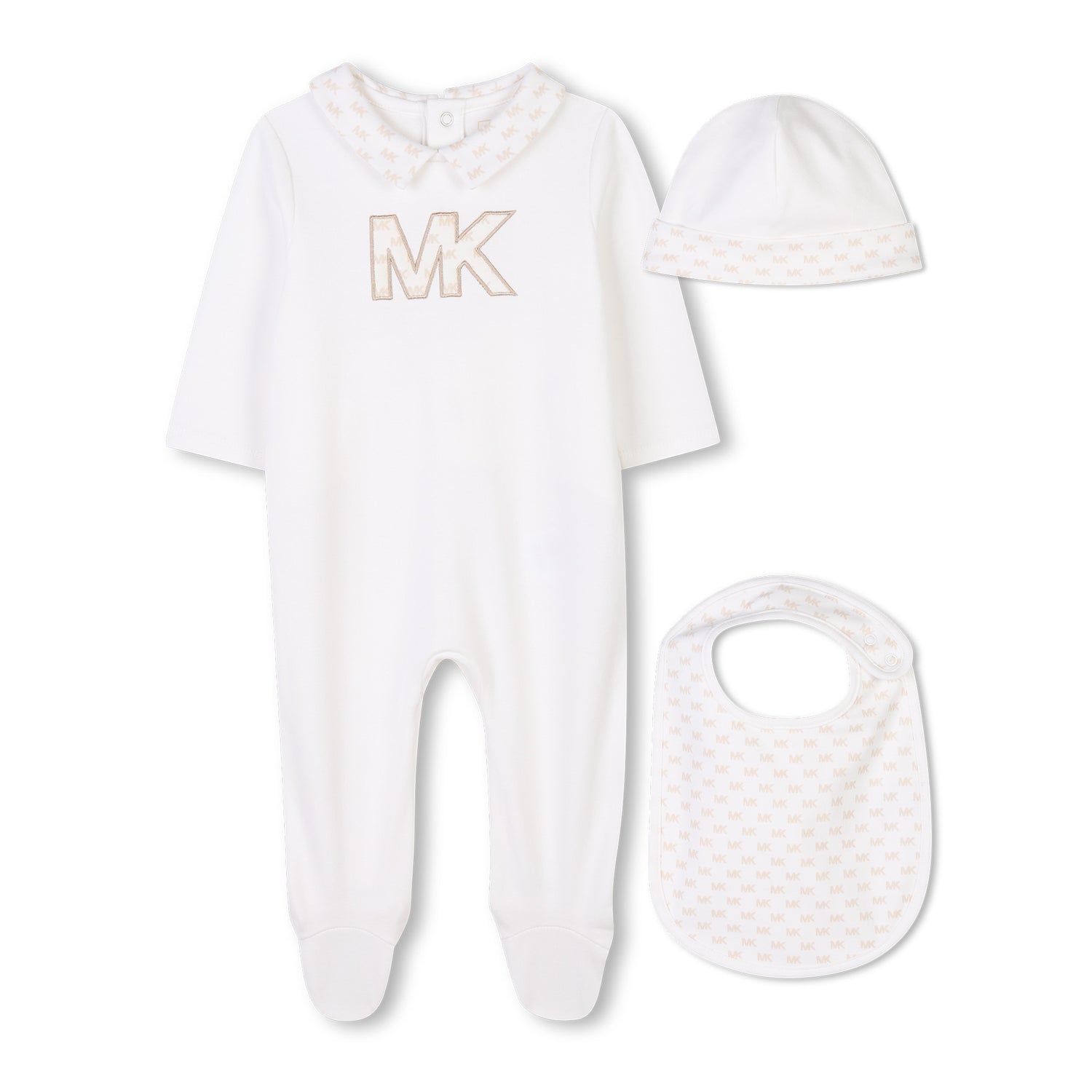 Michael Kors Organic Cotton Pyjama Set with Bib and Beanie