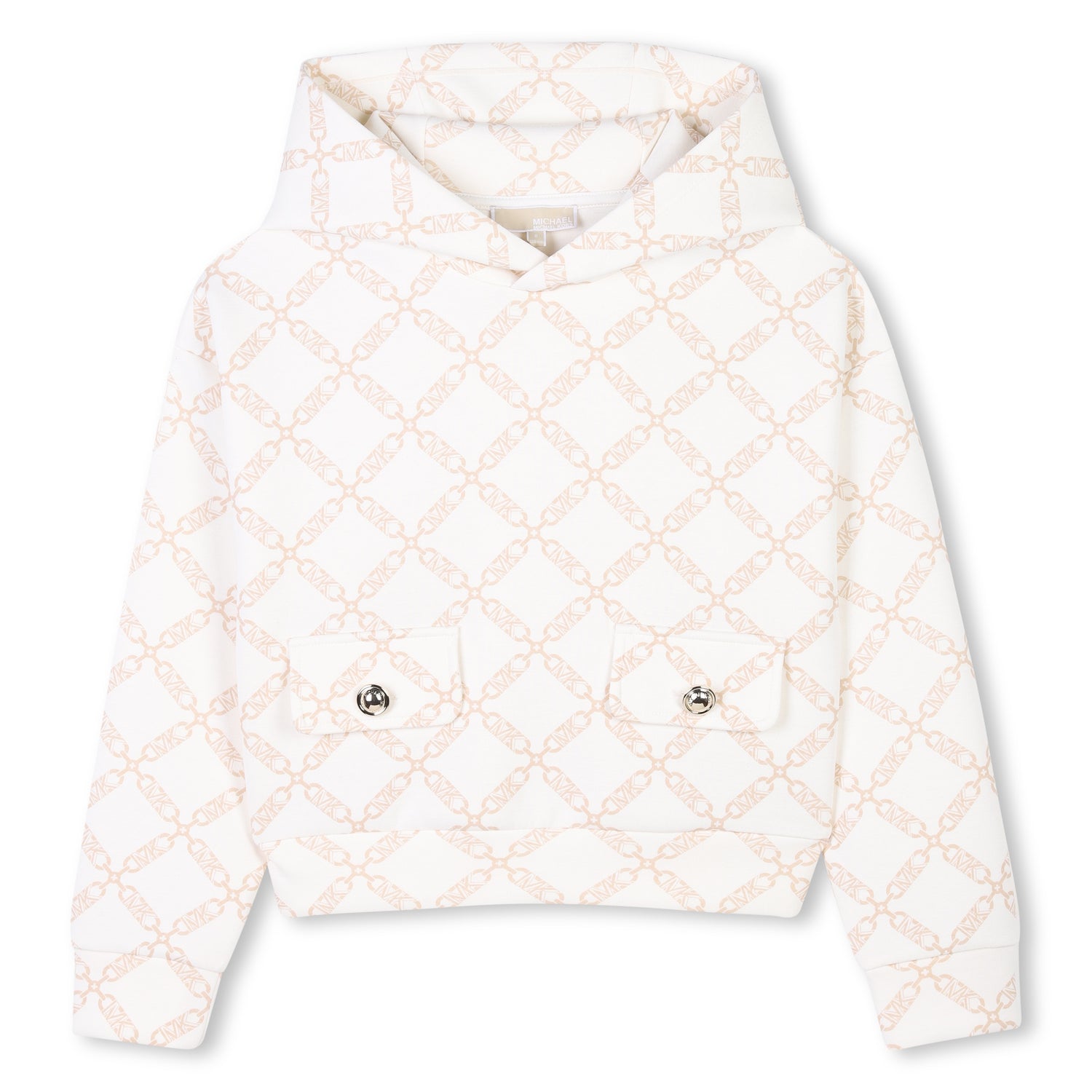 Michael Kors Hoodie with &quot;MK Empire&quot; All-Over Print and Decorative Flaps