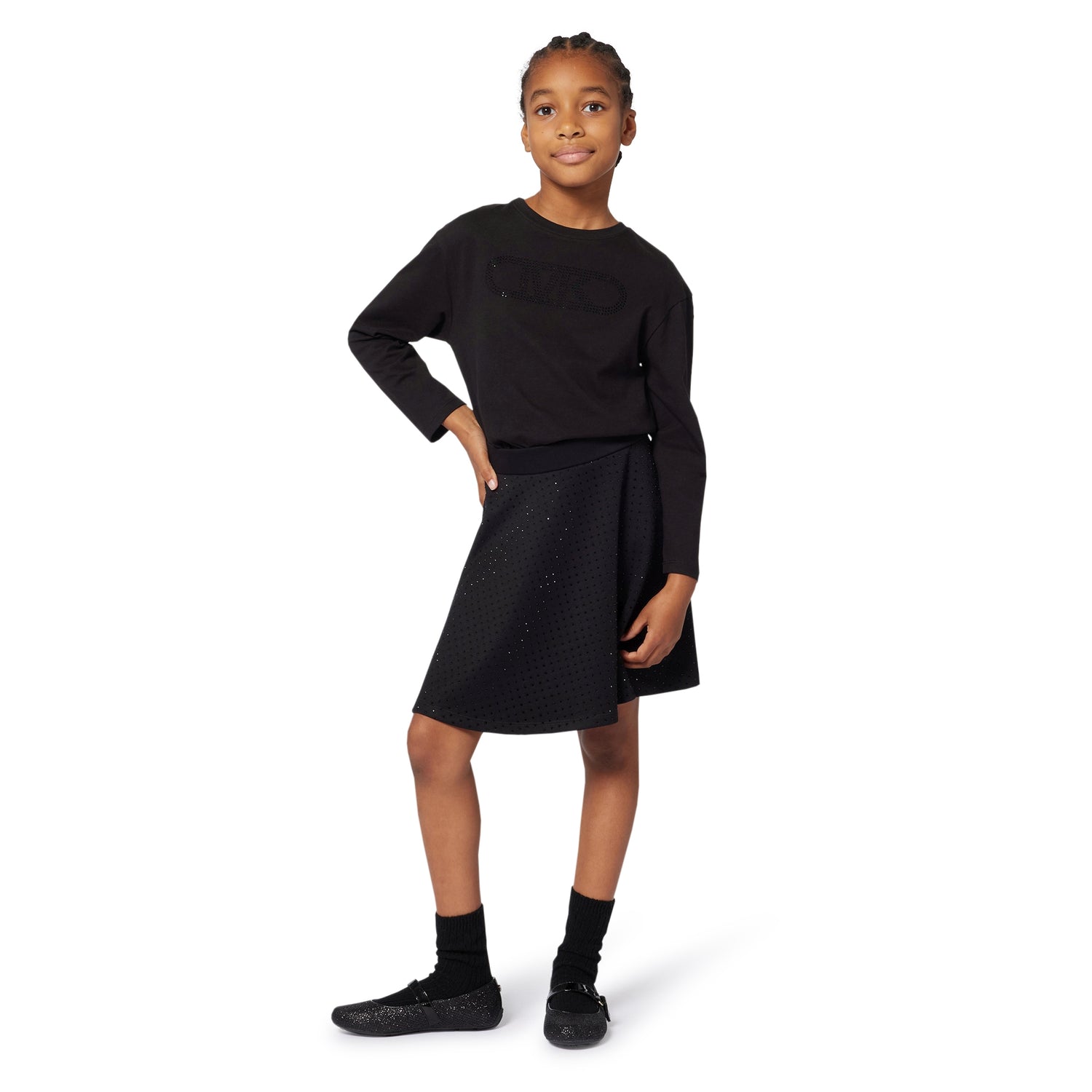 Studded A-Line Skirt, Black