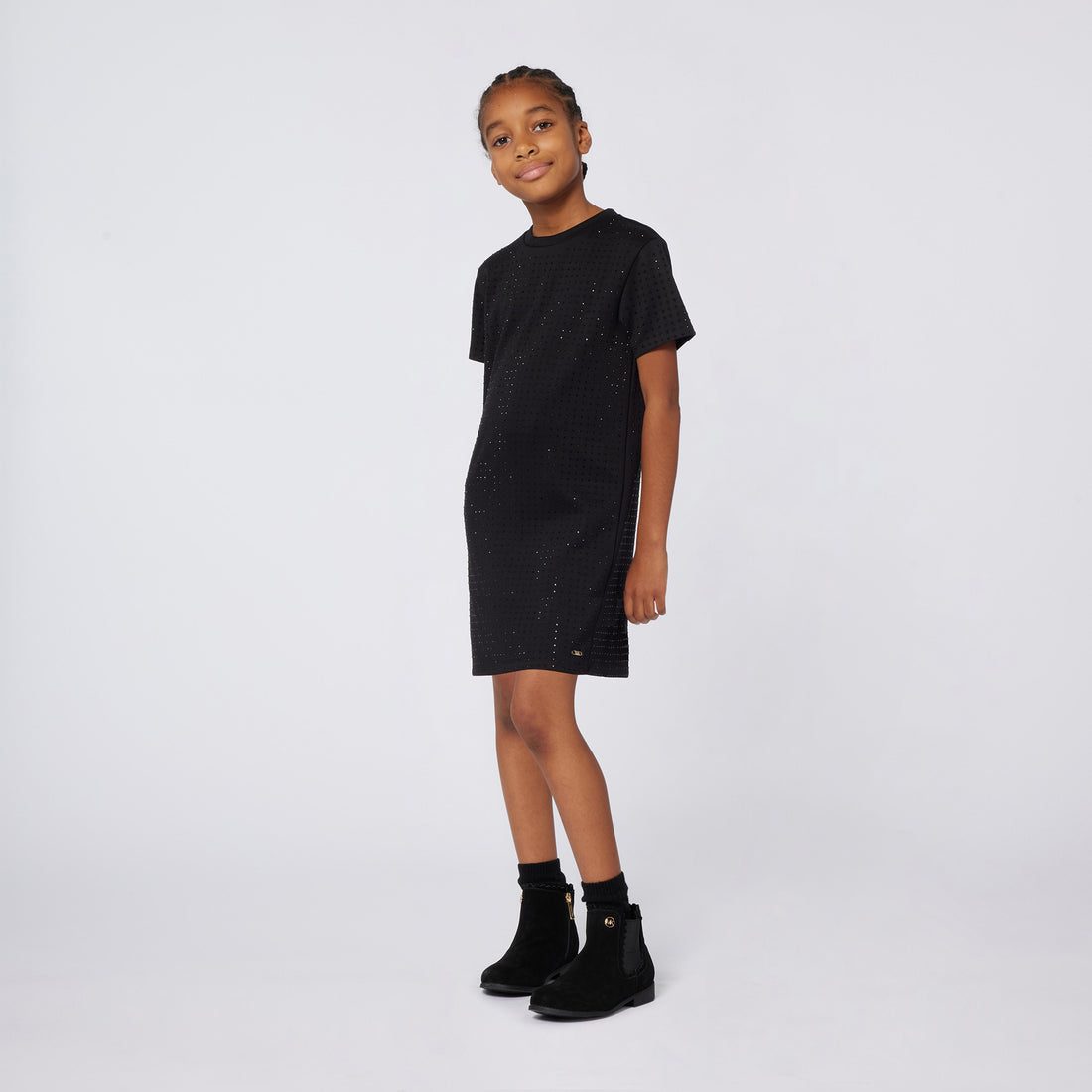 Short Sleeve Dress with Stud Detail, Black