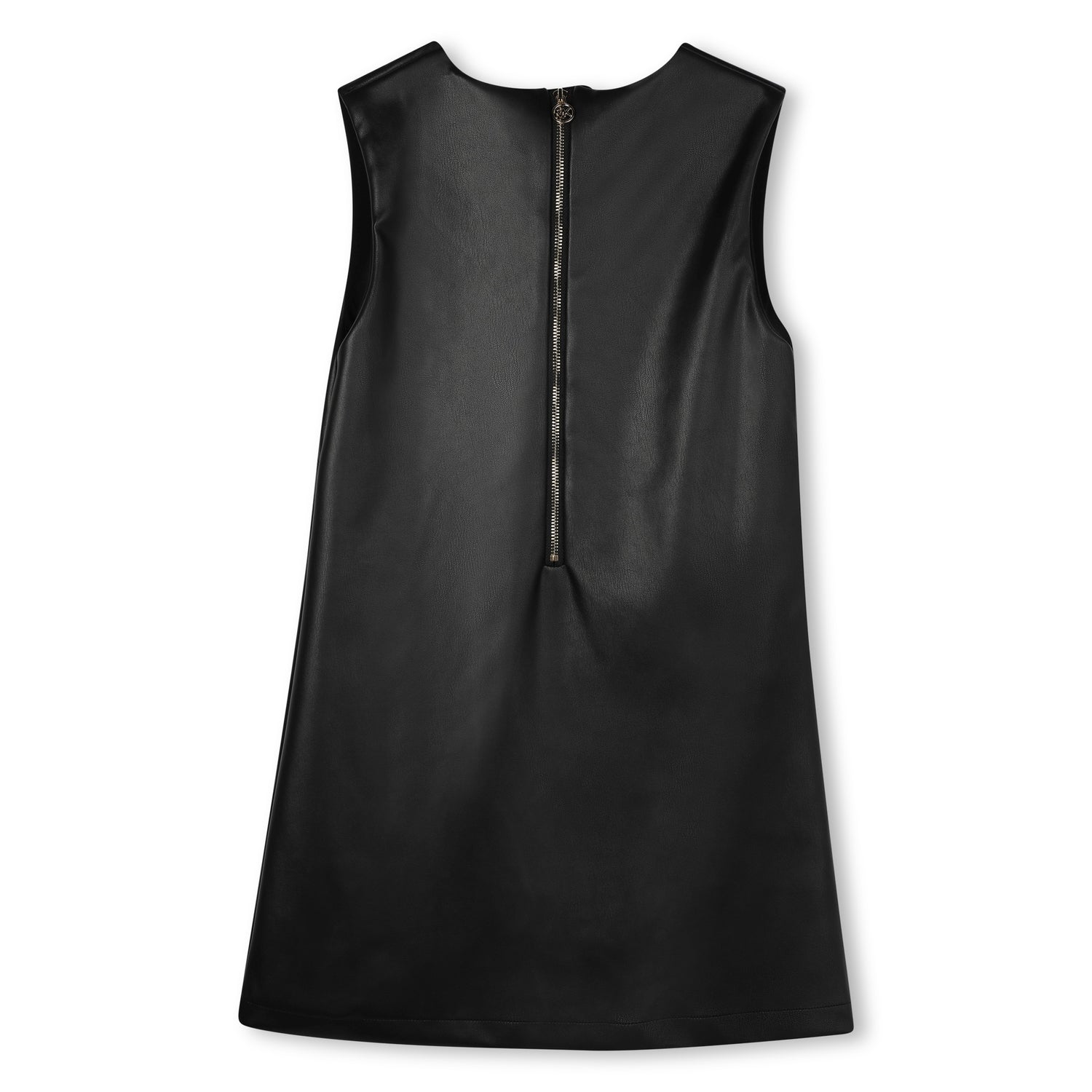 Girls Black Sleeveless Faux Leather Dress