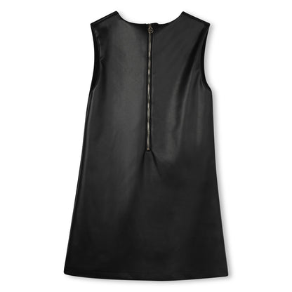 Girls Black Sleeveless Faux Leather Dress