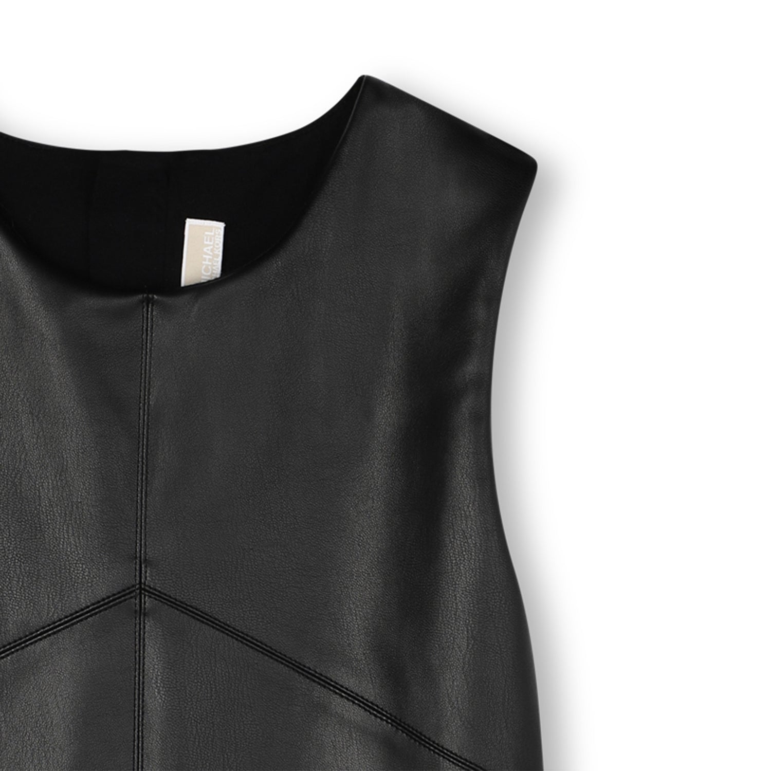 Girls Black Sleeveless Faux Leather Dress