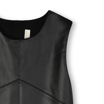 Girls Black Sleeveless Faux Leather Dress