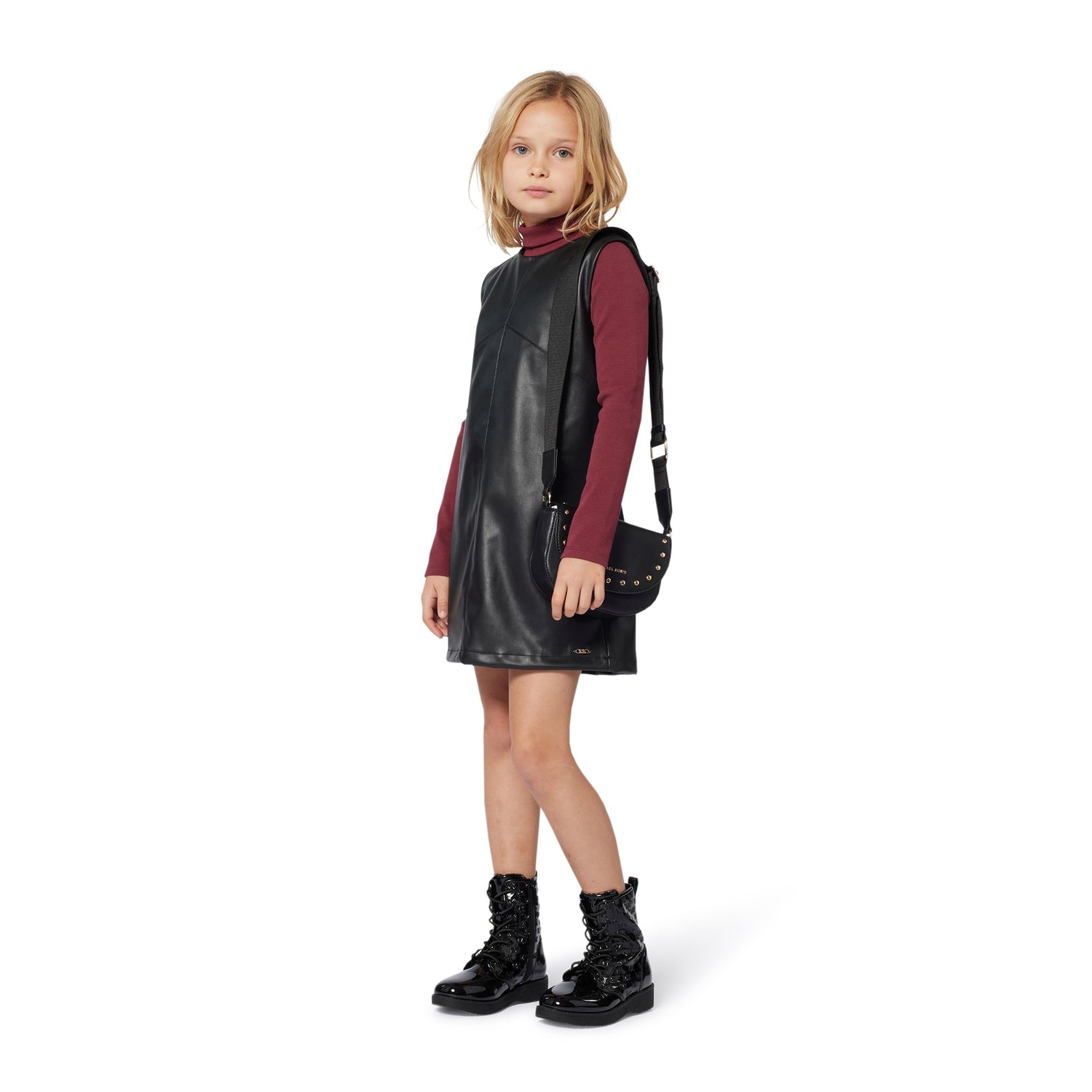 Girls Black Sleeveless Faux Leather Dress