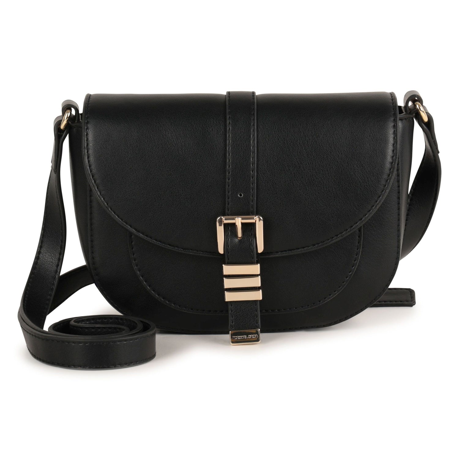 Black Crossbody Handbag with Gold Buckle Detail