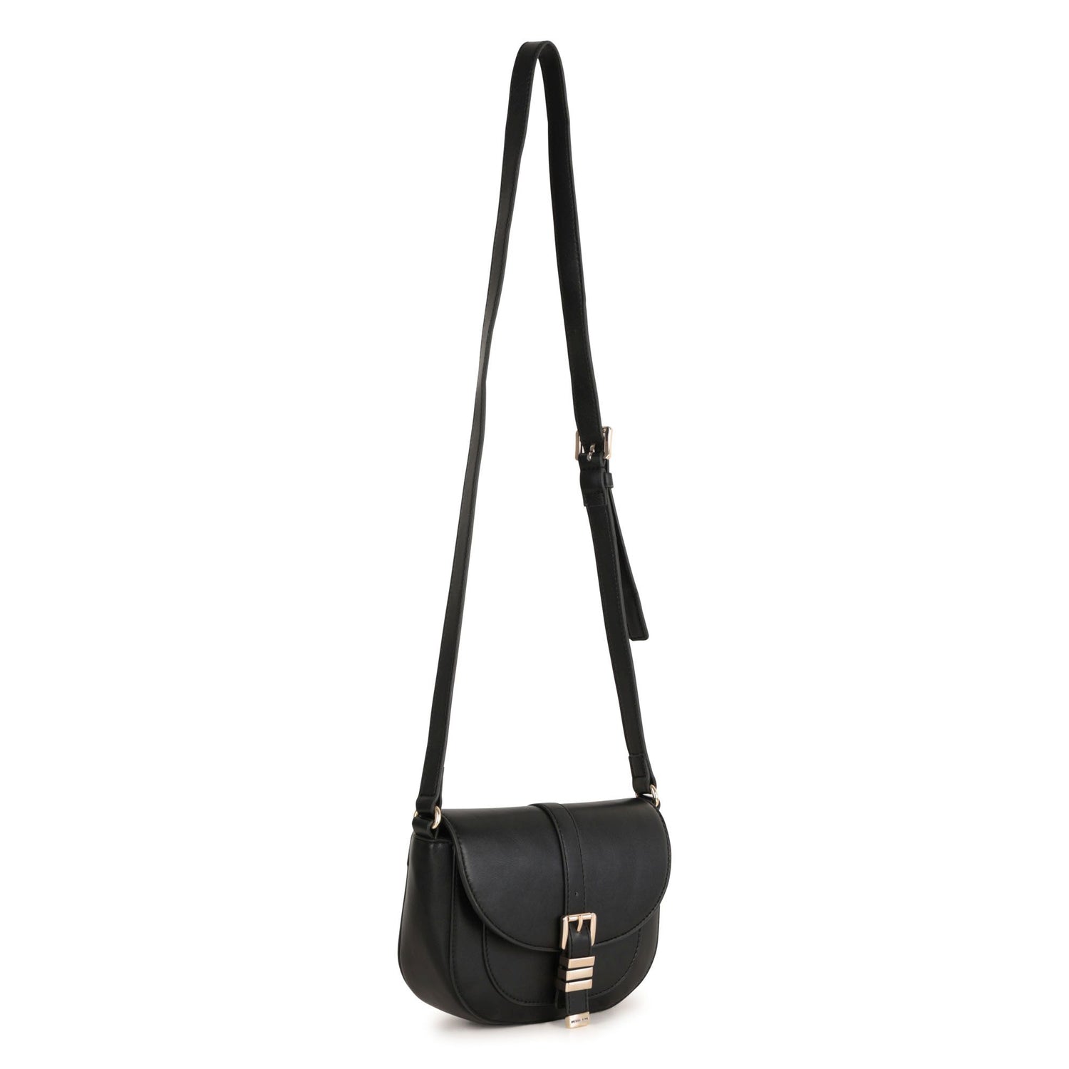 Black Crossbody Handbag with Gold Buckle Detail