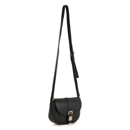 Black Crossbody Handbag with Gold Buckle Detail