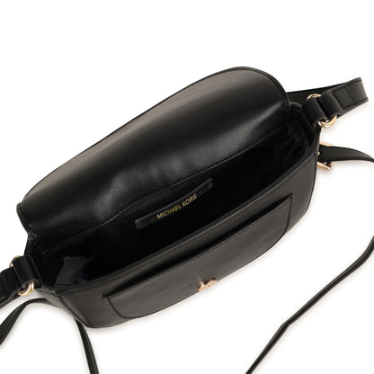 Black Crossbody Handbag with Gold Buckle Detail