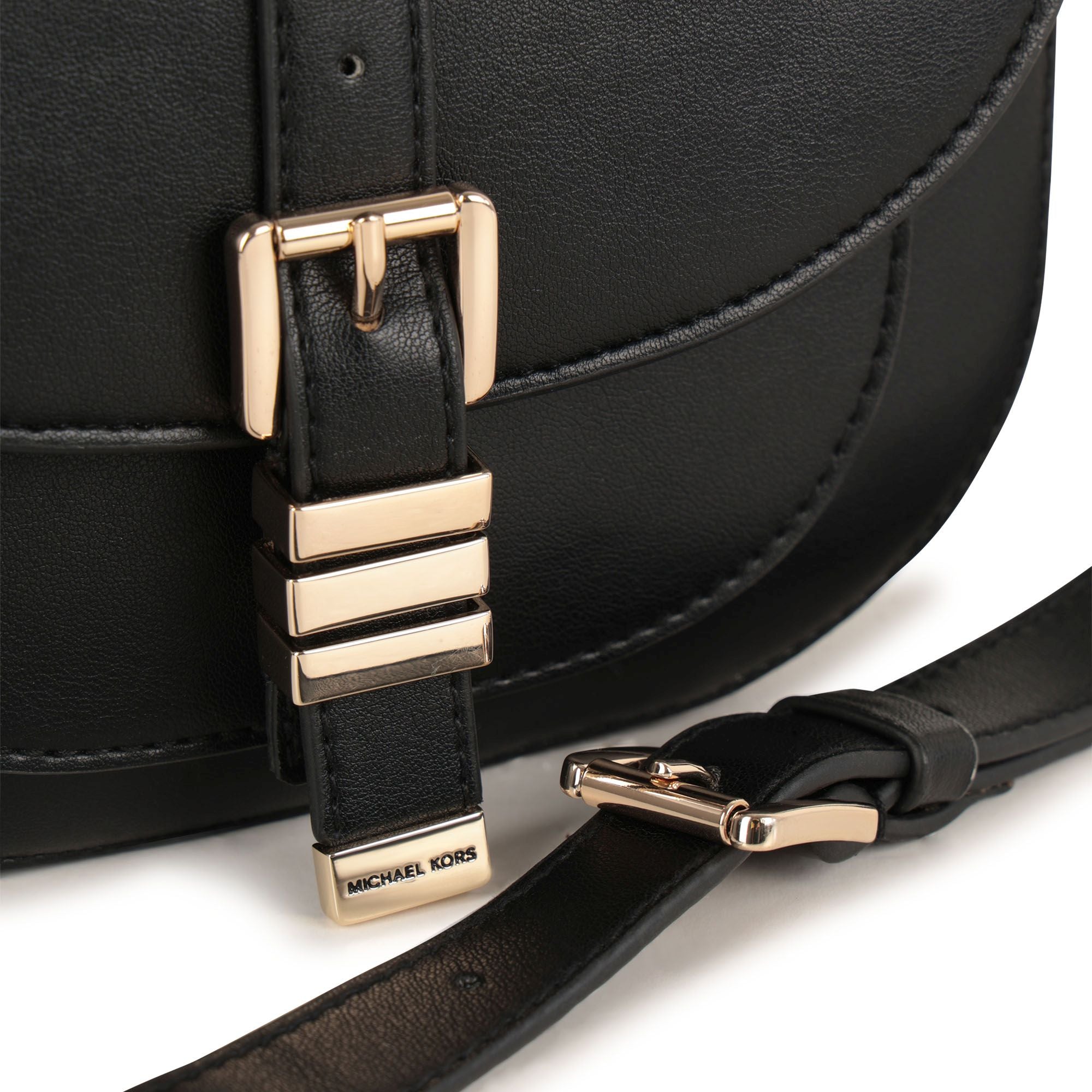 Black Crossbody Handbag with Gold Buckle Detail