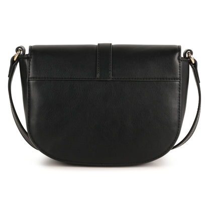 Black Crossbody Handbag with Gold Buckle Detail