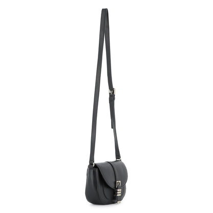 Black Crossbody Handbag with Gold Buckle Detail