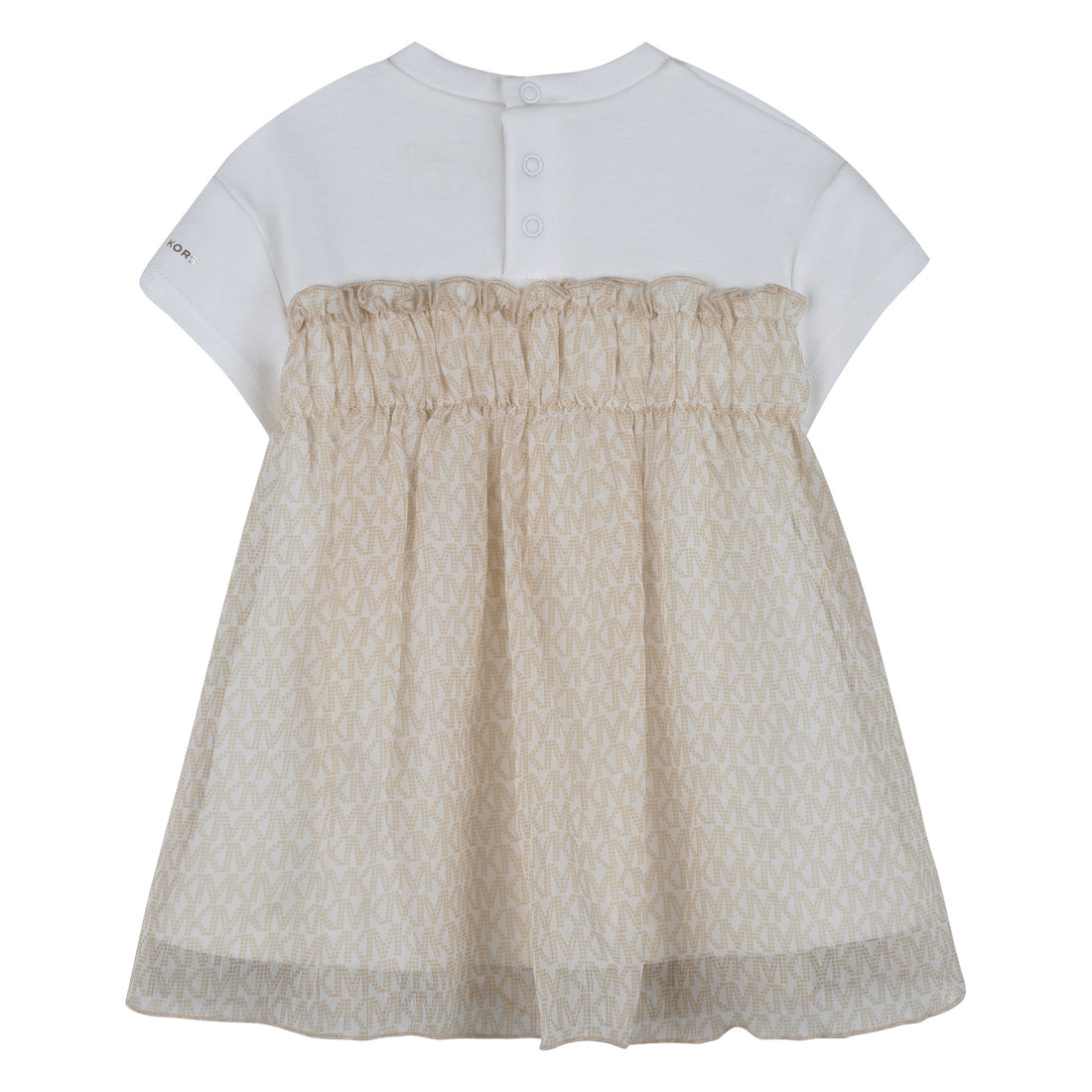 Baby Bi-Material Short Sleeves Dress in White and Beige Michael Kors