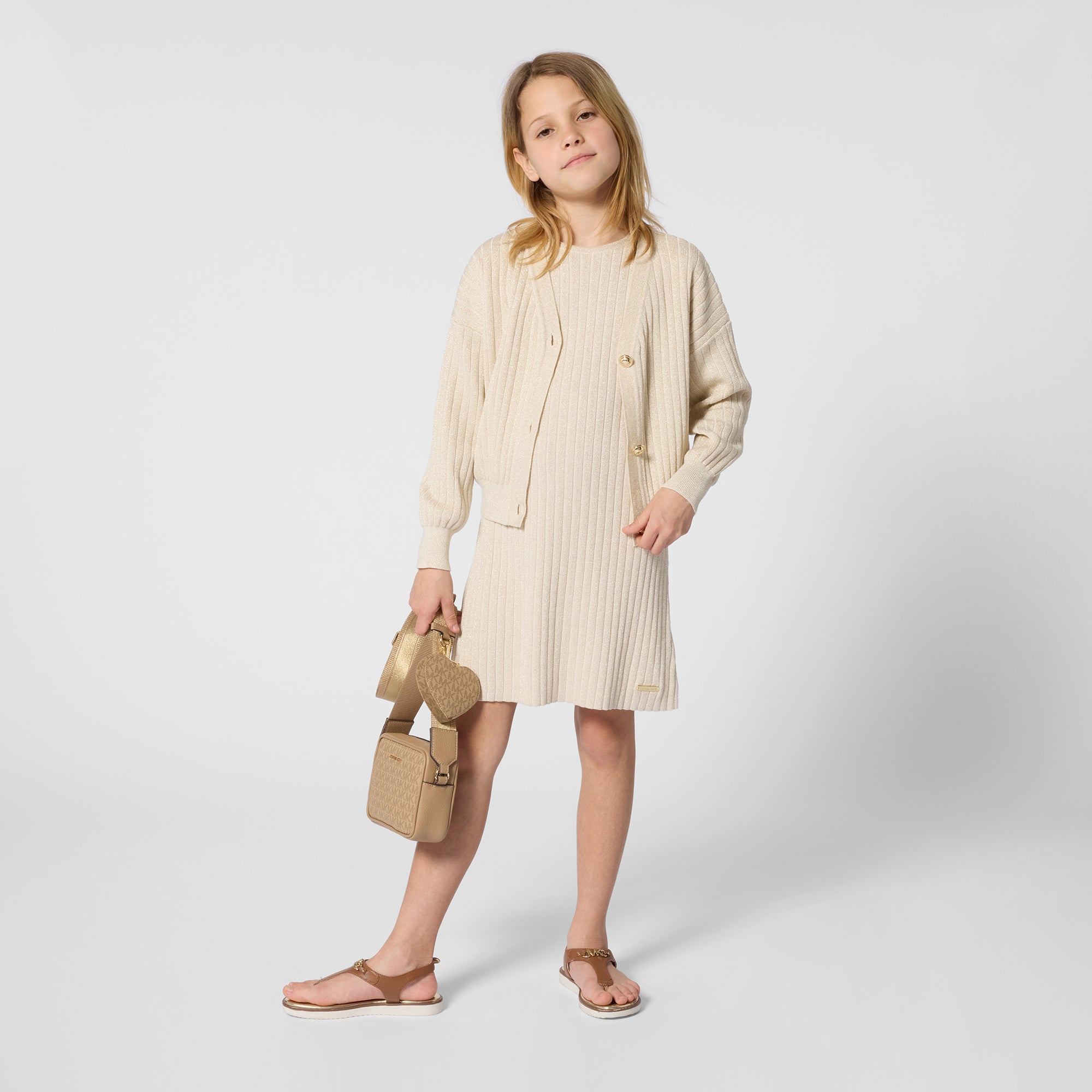 Girls Knitted Gold Cardigan in Light Gold Michael Kors