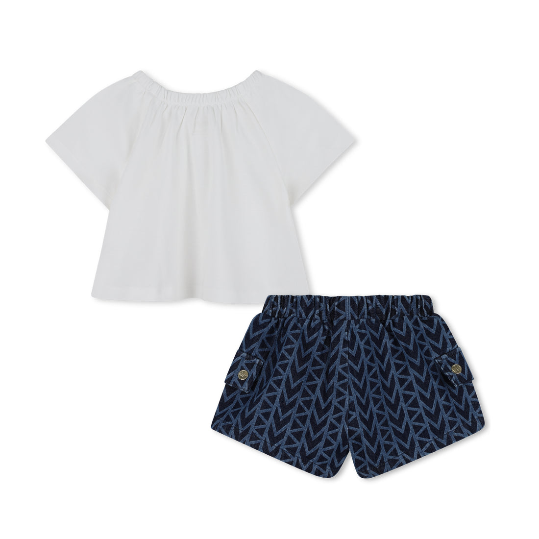 Baby T-Shirt and Denim Shorts Set in White and Blue Michael Kors