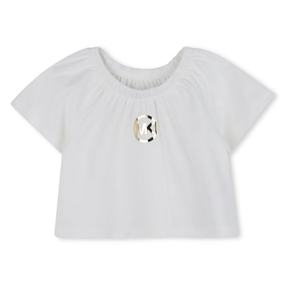 Baby T-Shirt and Denim Shorts Set in White and Blue Michael Kors