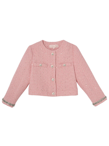 Audrey Jacket - Tweed Cropped Jacket with Embellished Cuffs