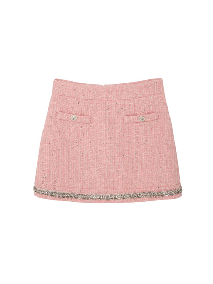 Audrey Skirt - Tweed Mini Skirt with Embellished Hem