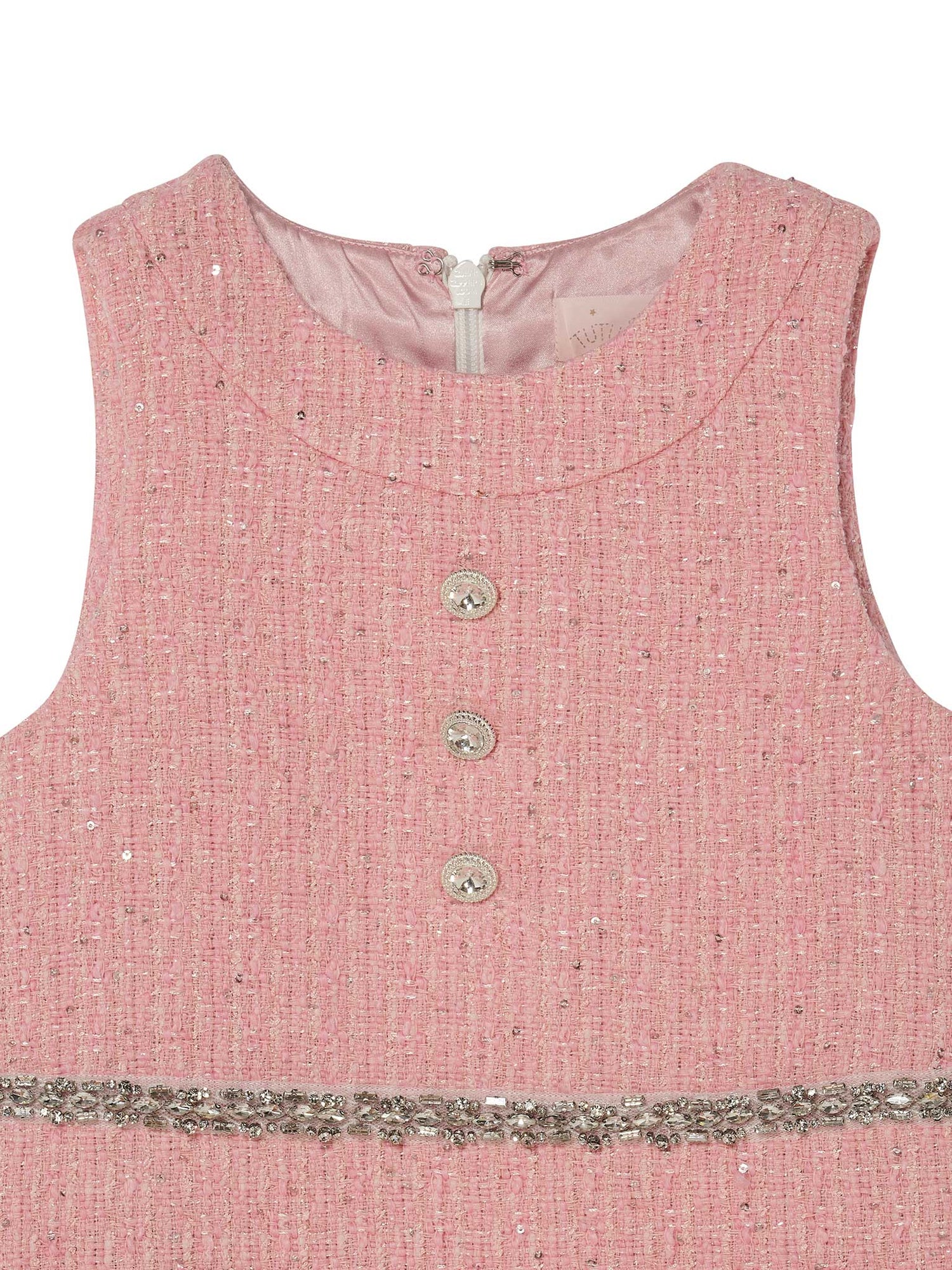 Audrey Dress - Sleeveless Tweed Dress with Embellished Waist Detail