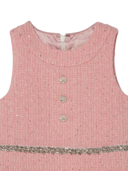 Audrey Dress - Sleeveless Tweed Dress with Embellished Waist Detail
