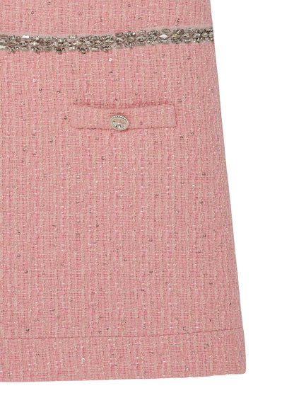 Audrey Dress - Sleeveless Tweed Dress with Embellished Waist Detail