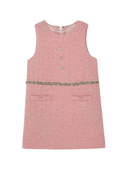 Audrey Dress - Sleeveless Tweed Dress with Embellished Waist Detail