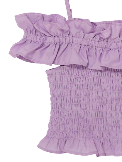 Mariposa Top - Smocked Cotton Top with Ruffle Neckline