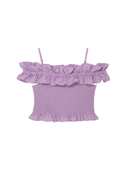Mariposa Top - Smocked Cotton Top with Ruffle Neckline