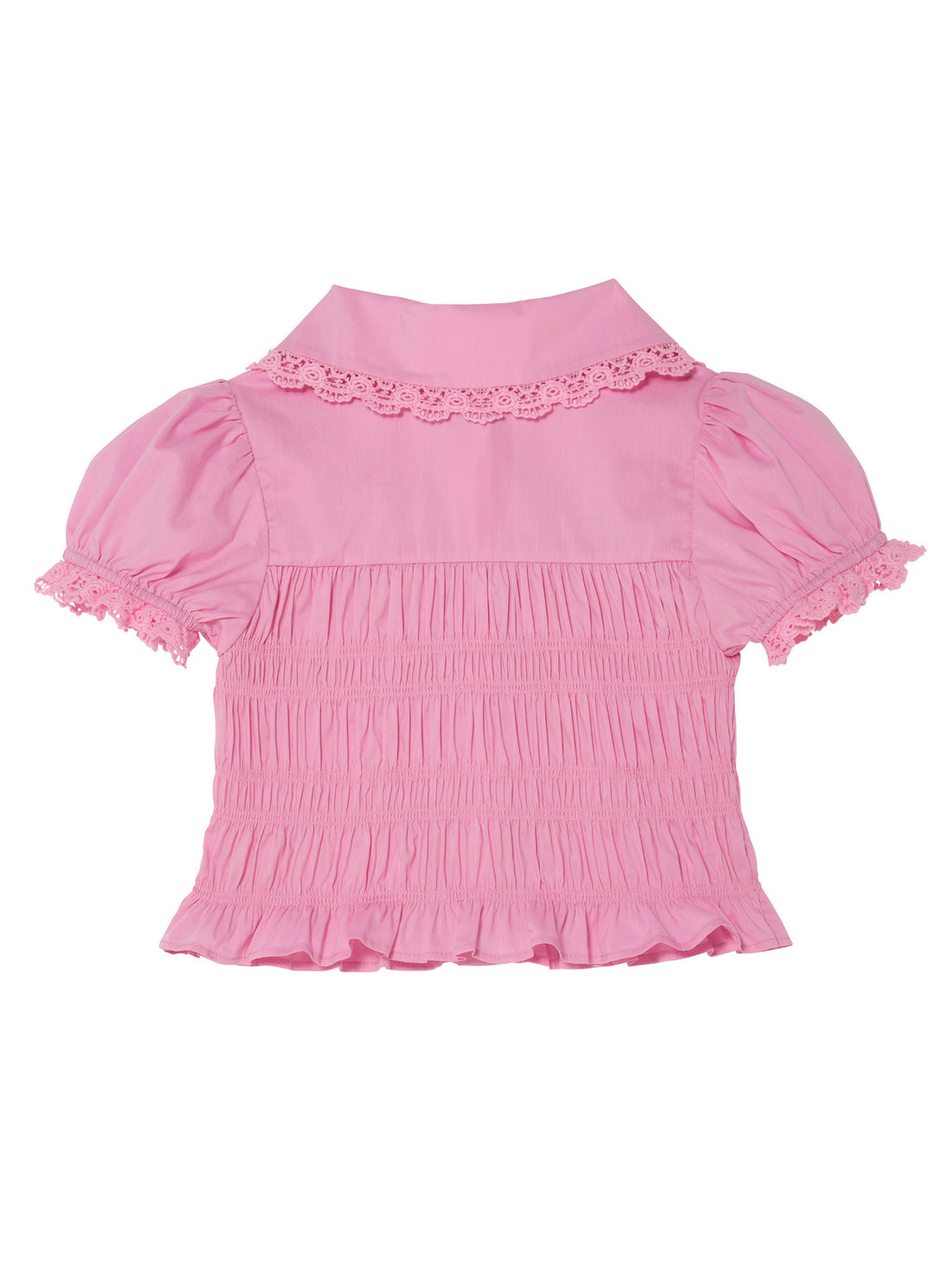 Brigitte Blouse - Smocked Cotton Blouse with Lace Collar and Puff Sleeves