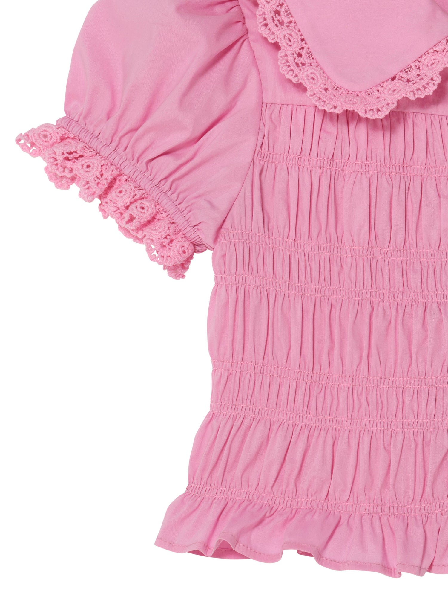 Brigitte Blouse - Smocked Cotton Blouse with Lace Collar and Puff Sleeves