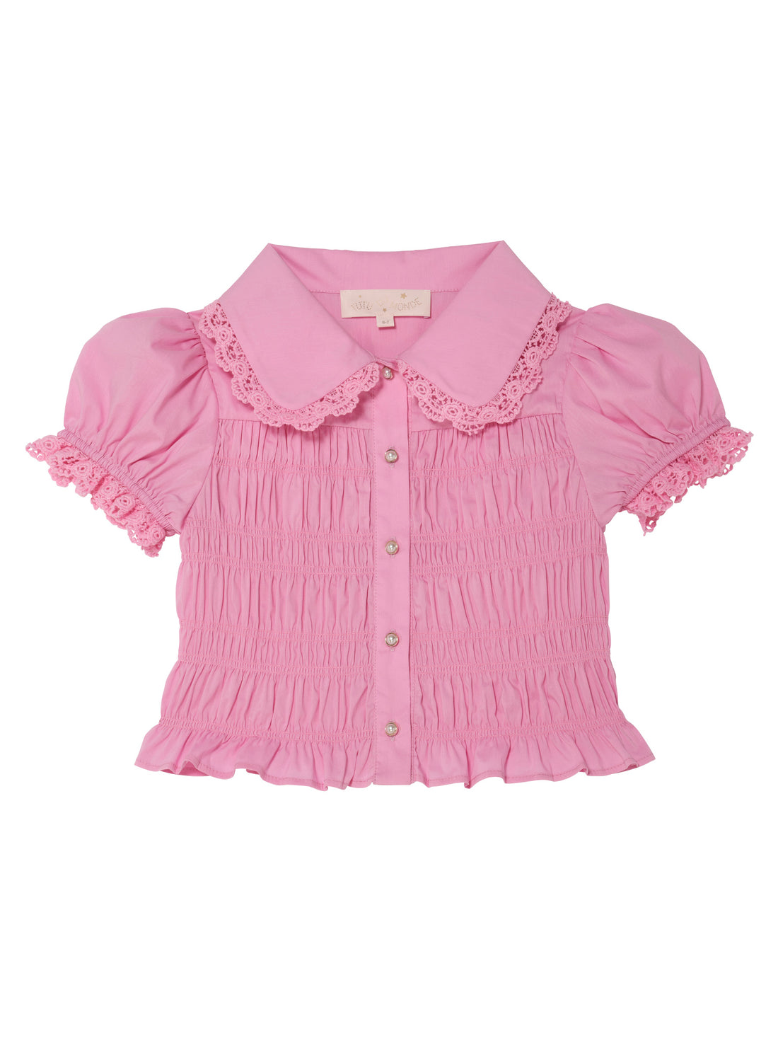 Brigitte Blouse - Smocked Cotton Blouse with Lace Collar and Puff Sleeves
