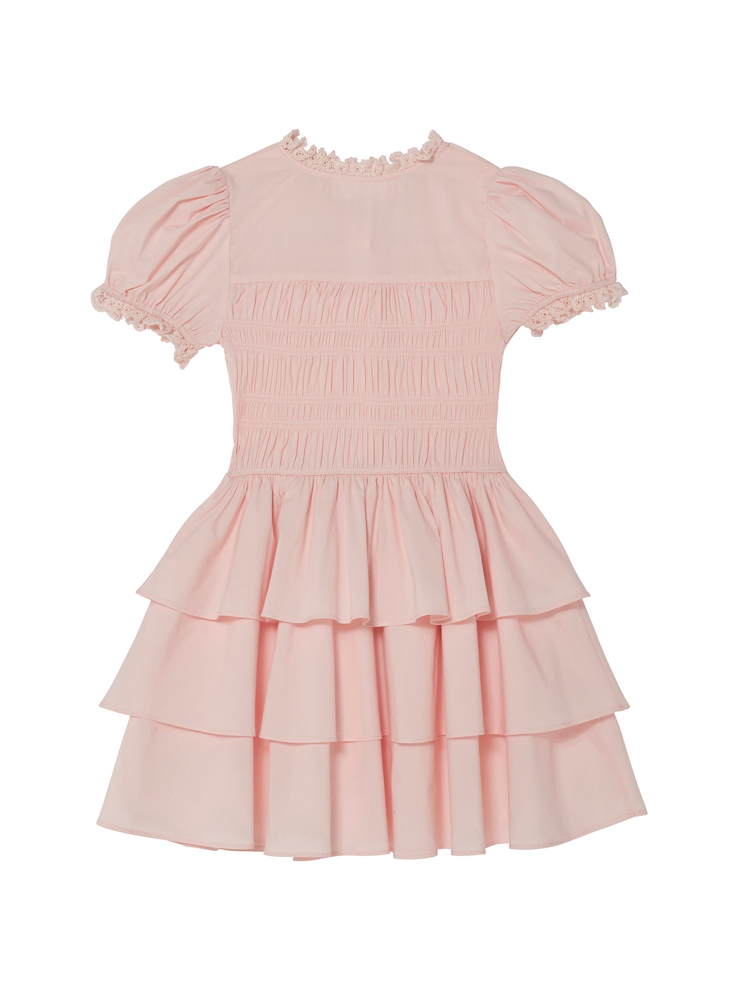 Brigitte Dress - Tiered Cotton Dress with Lace Trim and Smocked Bodice