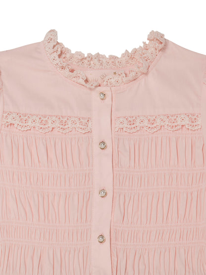 Brigitte Dress - Tiered Cotton Dress with Lace Trim and Smocked Bodice