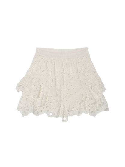 La Croisette Skirt - Broderie Anglaise Skirt with Tiered Ruffle Hem