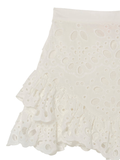 La Croisette Skirt - Broderie Anglaise Skirt with Tiered Ruffle Hem