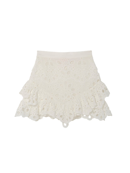 La Croisette Skirt - Broderie Anglaise Skirt with Tiered Ruffle Hem