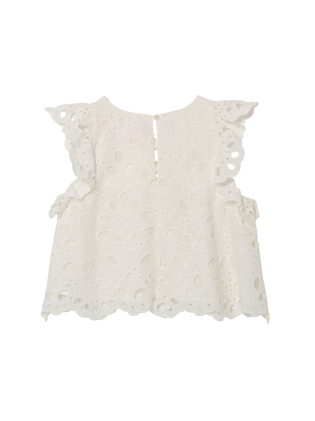 La Croisette Top - Sleeveless Broderie Anglaise Top with Ruffle Detail