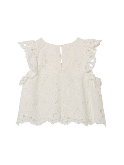 La Croisette Top - Sleeveless Broderie Anglaise Top with Ruffle Detail