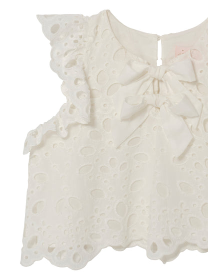 La Croisette Top - Sleeveless Broderie Anglaise Top with Ruffle Detail