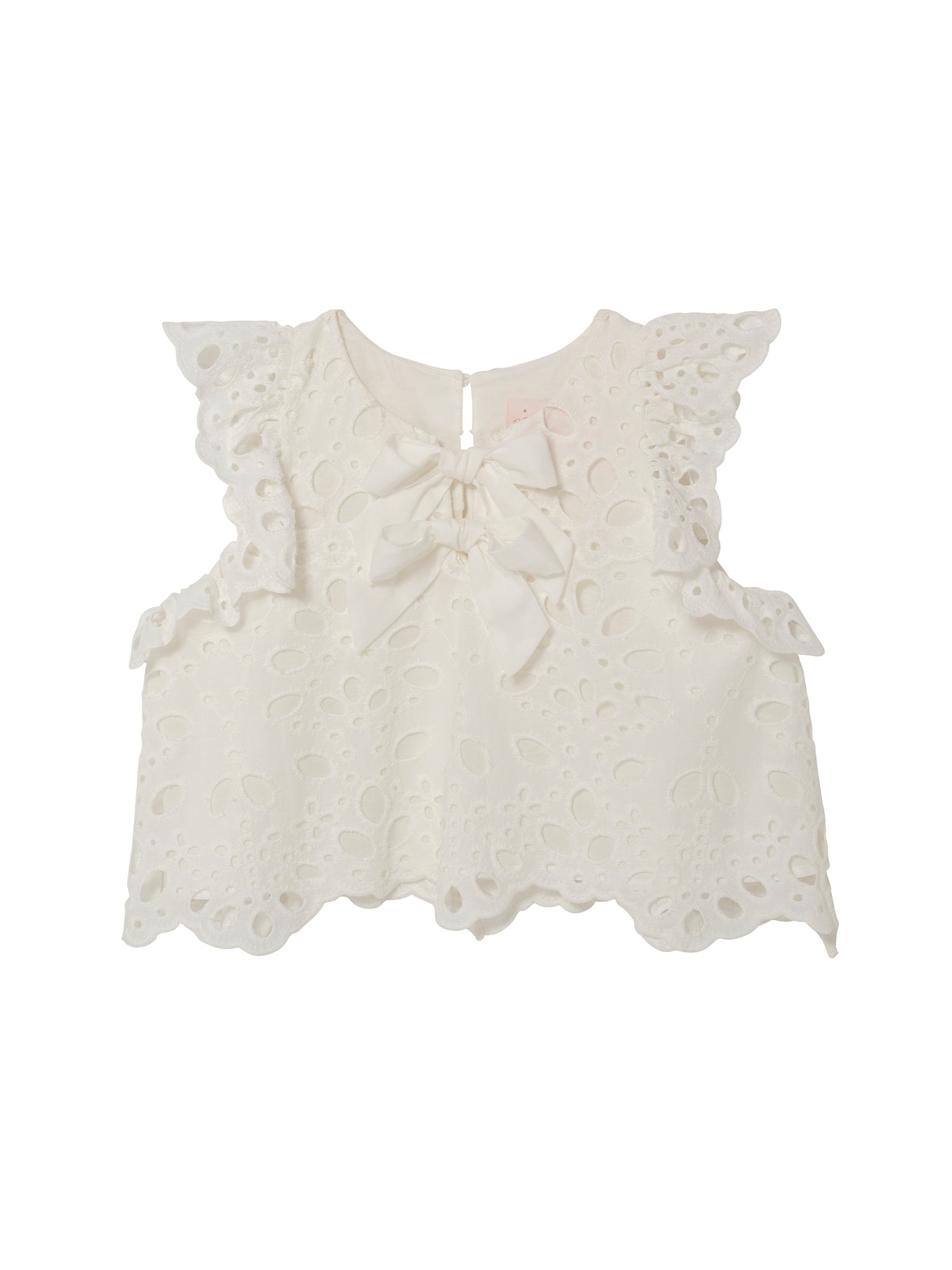 La Croisette Top - Sleeveless Broderie Anglaise Top with Ruffle Detail