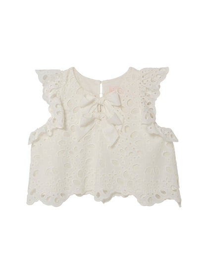 La Croisette Top - Sleeveless Broderie Anglaise Top with Ruffle Detail