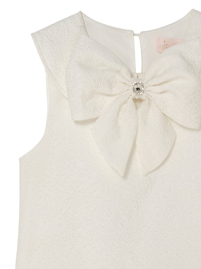 Étoile Dress - Sleeveless Textured Dress with Bow Detail and Gathered Skirt