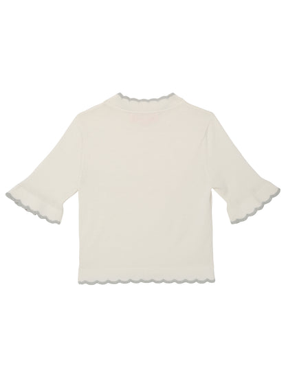 Elyseé Top - Short Sleeve Knit Top with Scalloped Edge Finish