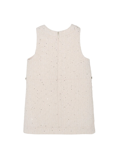 Audrey Dress - Sleeveless Textured Shift Dress with Decorative Waist Trim