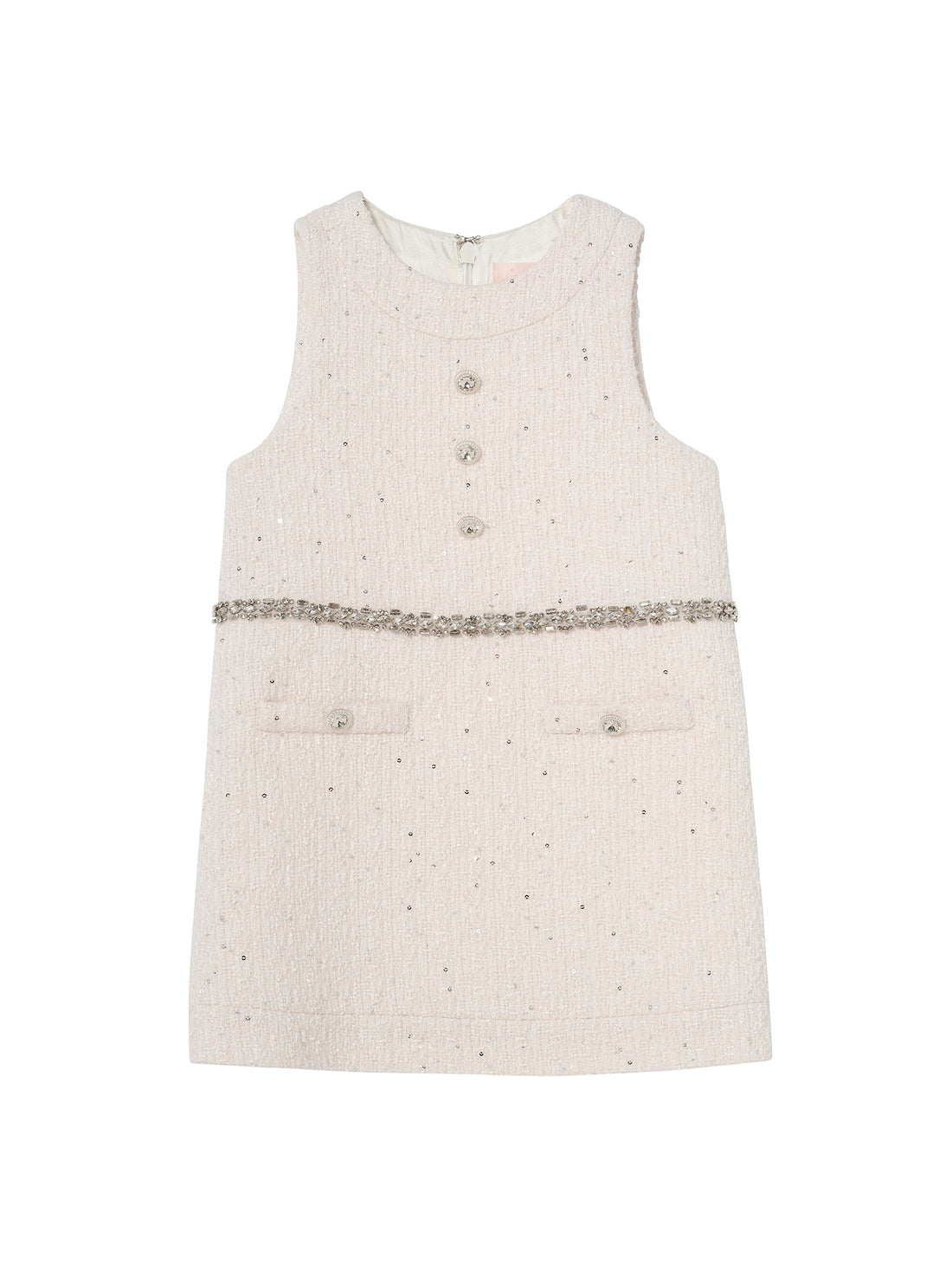 Audrey Dress - Sleeveless Textured Shift Dress with Decorative Waist Trim